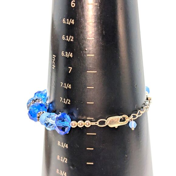 Shades of Blue Faceted Crystal Silver Tone Floral Beaded Bracelet - Picture 4 of 5